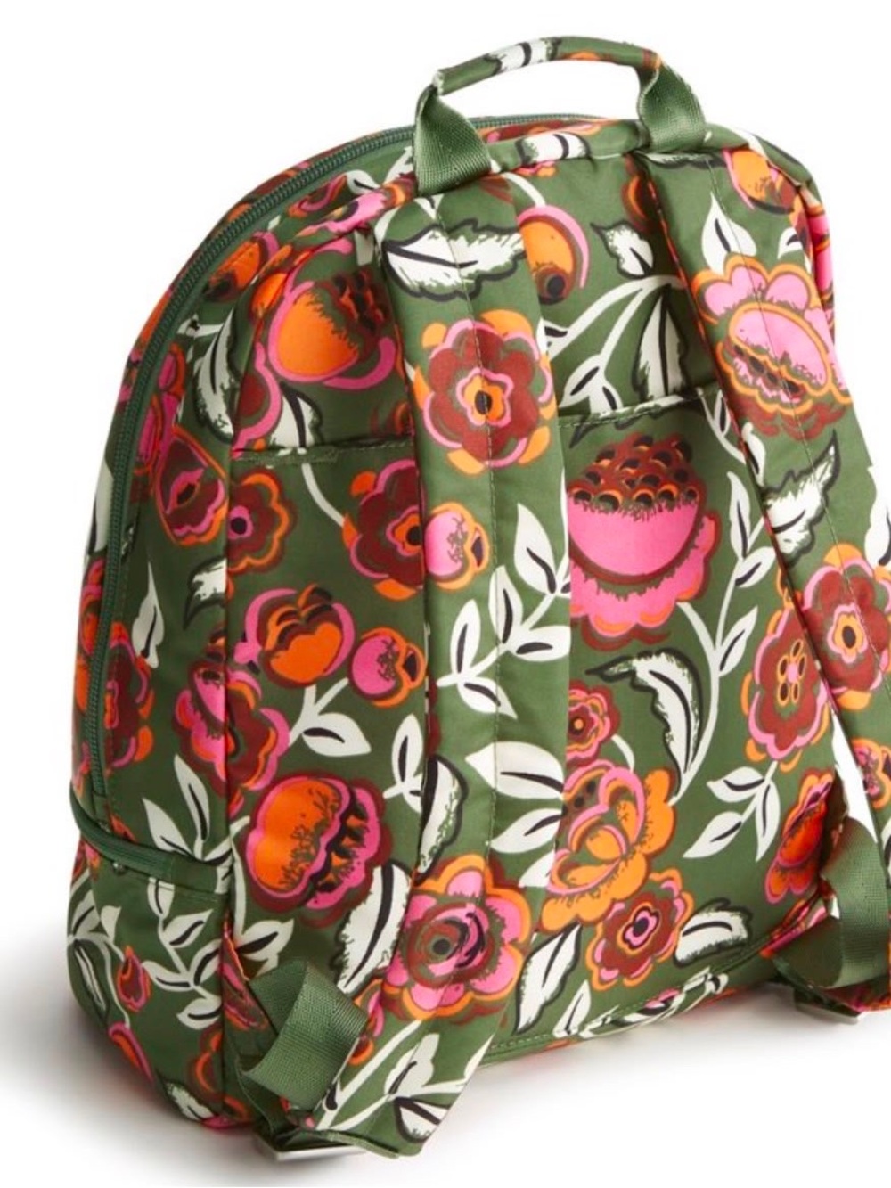 Vera Bradley Green Floral Backpack with Pink and Orange Blooms